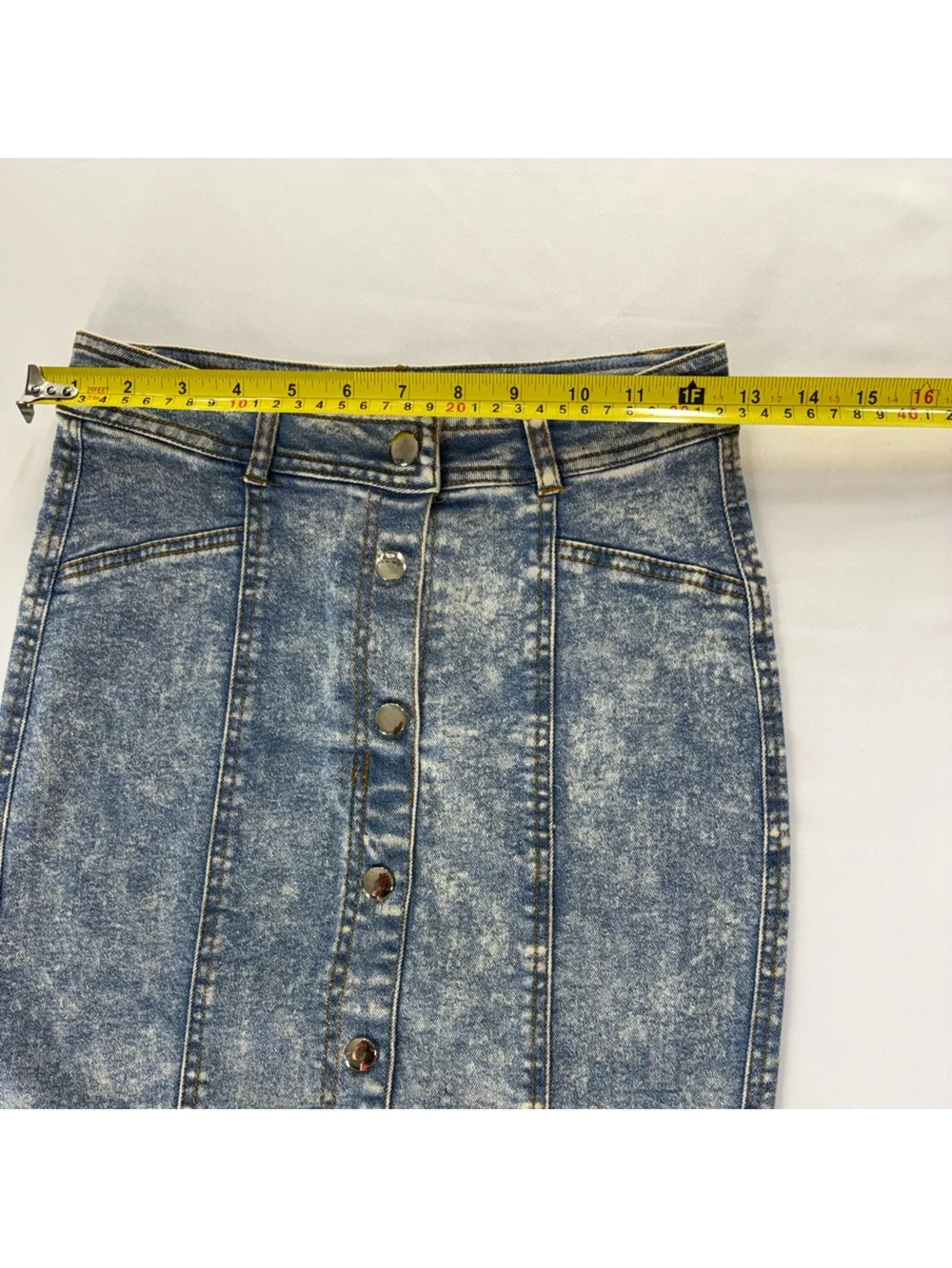 Marilyn Monroe Button Front Denim Pencil Skirt XS Acid Wash Stretch - Picture 7 of 9